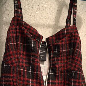 Social Collision Black & Red Plaid Spike Dress